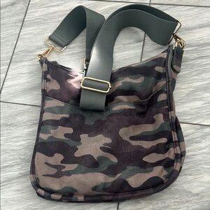 Ah-dorned suede Camouflage Crossbody Bag soft gold hardware